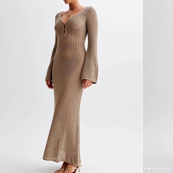 NWT Crochet Maxi Dress - Taupe Brown - Picture 4 of 16